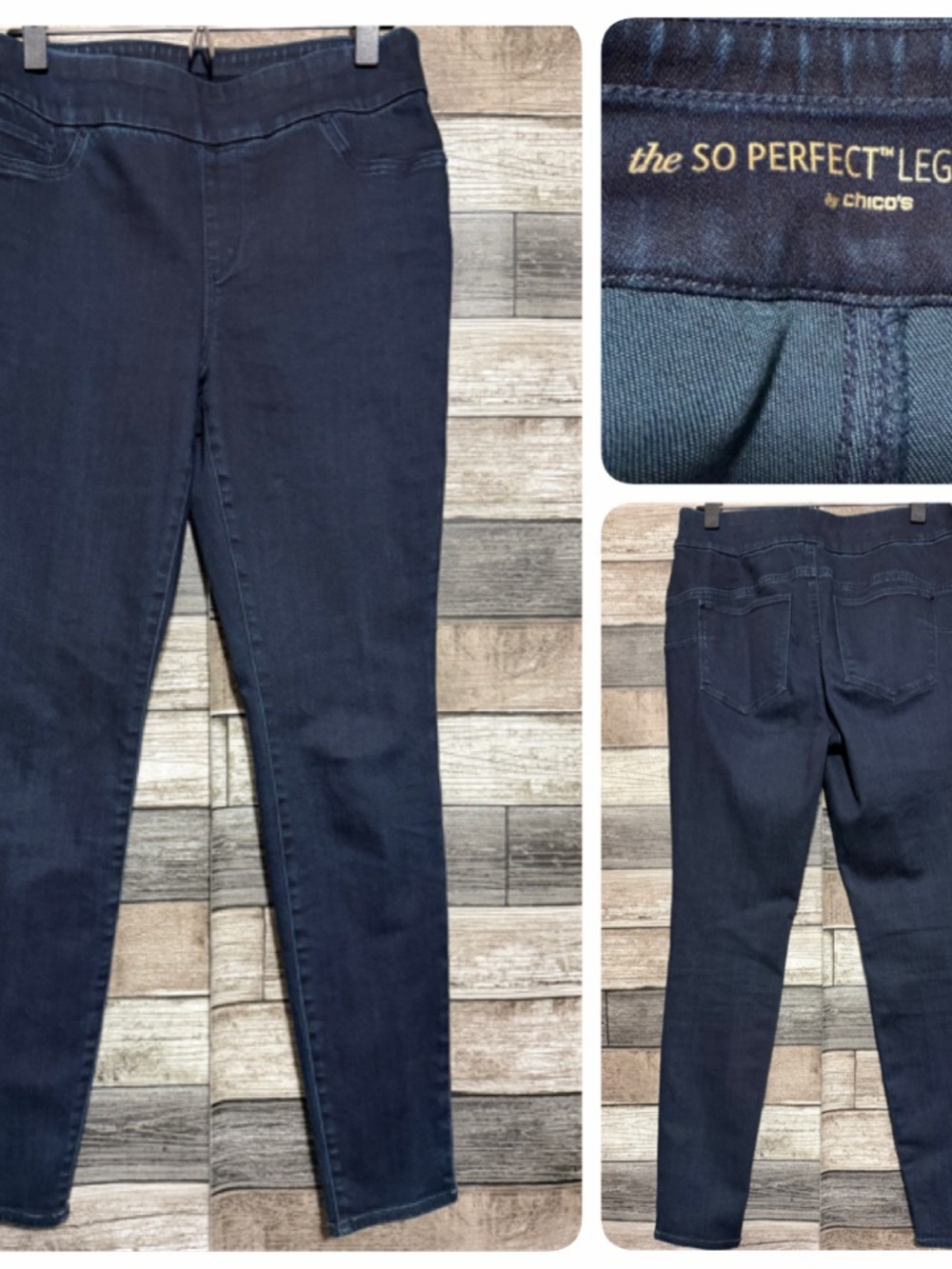 Chicoβs So Perfect Leggings Dark Wash Denim Jeans Chicos Size 0 (Inseam 29)